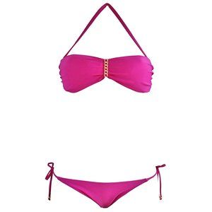 Agua Doce Magenta Bandeau Bikini with Gold Chain